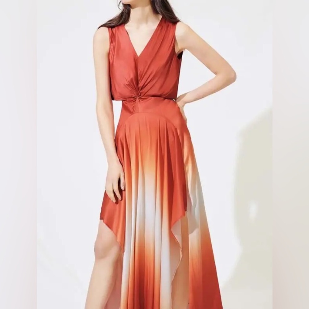 NWT MAJE Resia Ombré TIE-DYE SATIN SCARF DRESS Sz S Fit Flare maxi Party Event - Picture 3 of 14